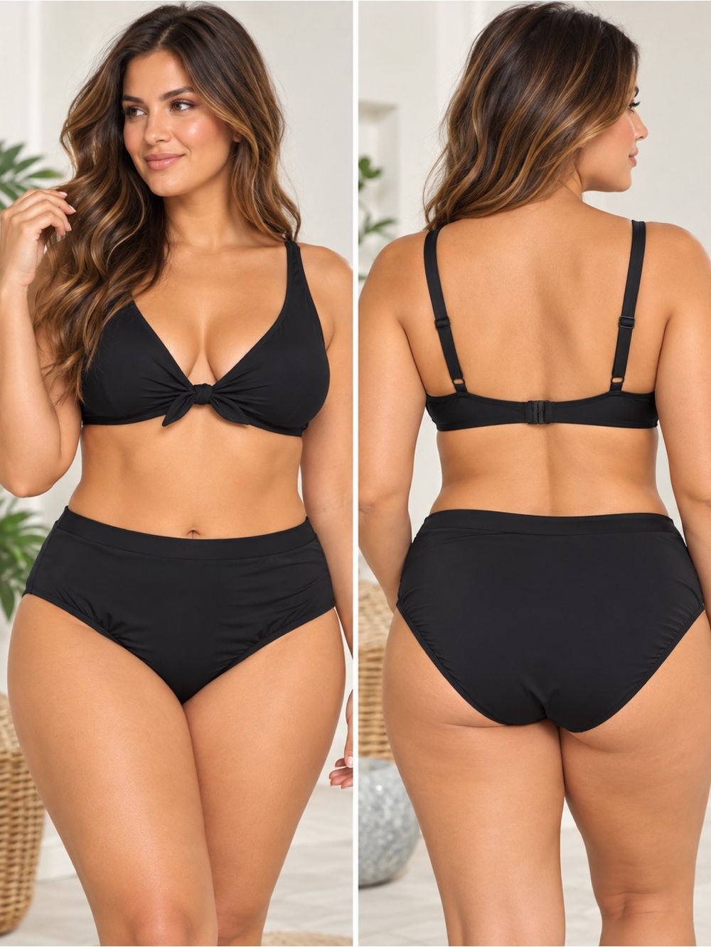 Swim Solutions Black Tummy Control High-Waist Swim Bottom Size 16